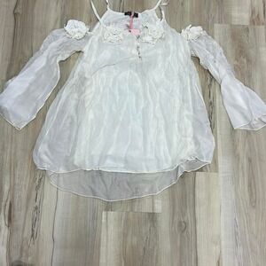 NWT off White Lola silk blouse with pink buttons and flower details